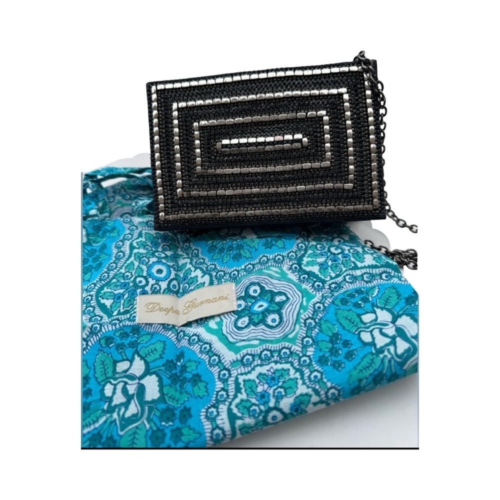 DEEPHA GURNANI Beaded Camera Bag Black Silver Studded Evening Clutch Crossbody